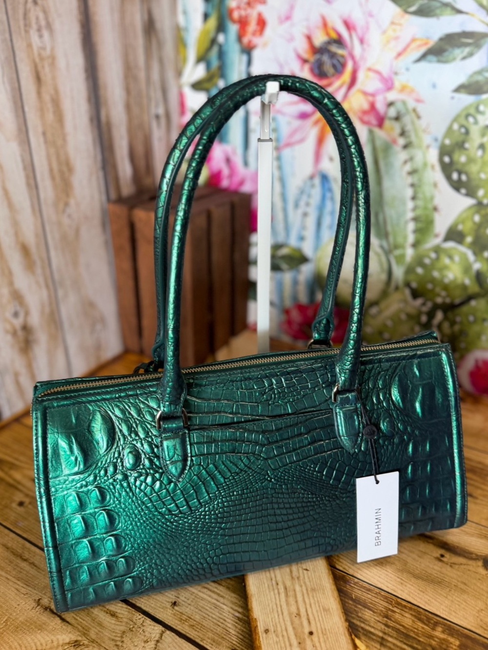 PERFECT EYE Brahmin Sophia Mystic Green Melbourne East West Satchel Bag NWT - Picture 7 of 12